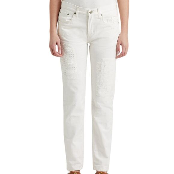 Lauren Ralph Lauren Eyelet Embroidery Relaxed Ankle Jeans White Wash Size 16/16W - Picture 4 of 9